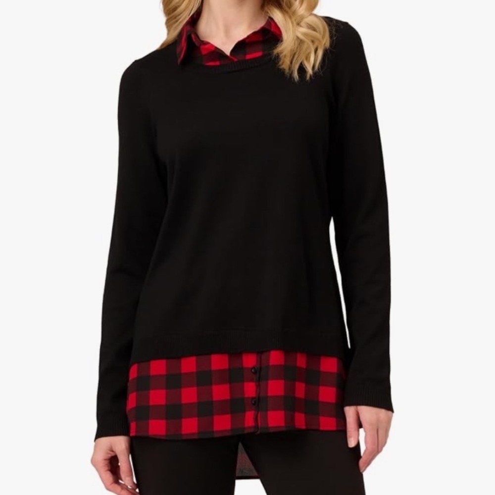 Adrianna Papell Womens Diffusion Crewneck‎ Twofer Red/Black
Check Plaid Large